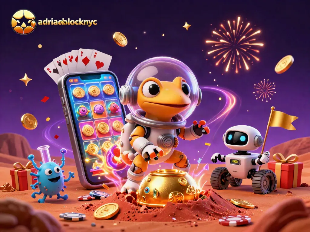 Experience the excitement at adriaenblocknyc, featuring a Martian gecko discovering a golden casino!
