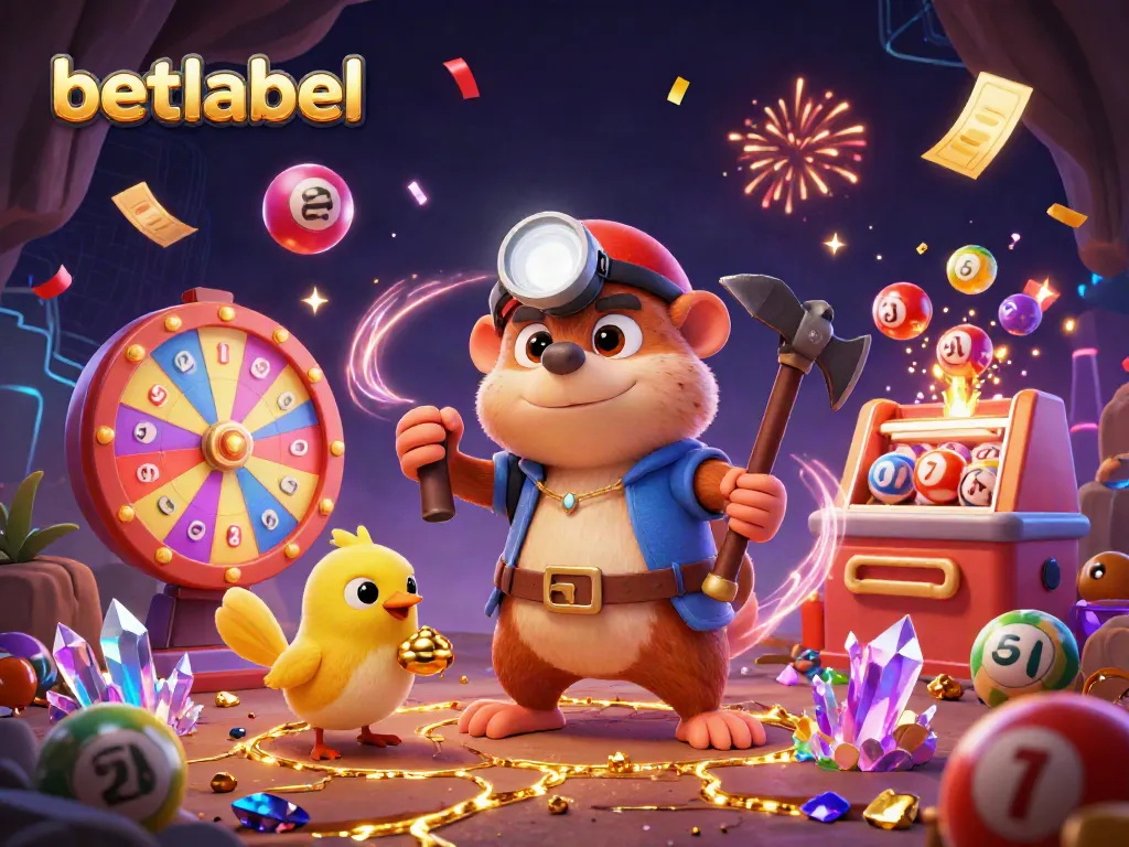 Explore the vibrant BetLabel casino scene with a treasure hunter mole and stunning gems.