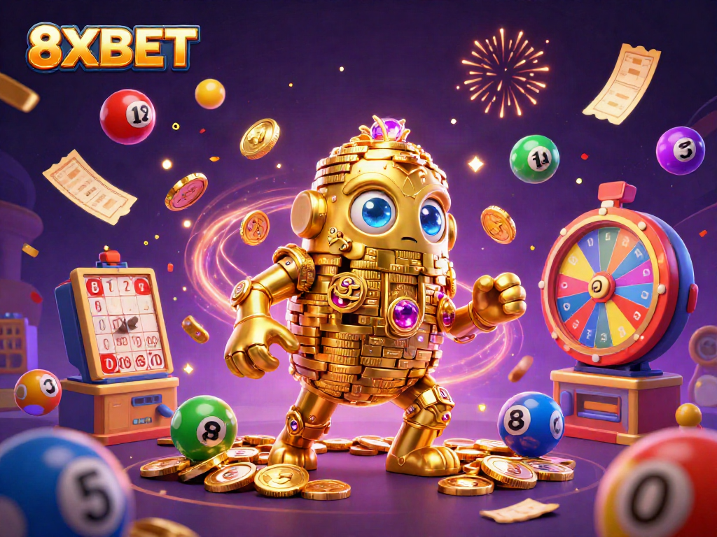 8XBET captures the excitement of online gaming with vibrant characters and elements, showcasing a thrilling casino atmosphere.