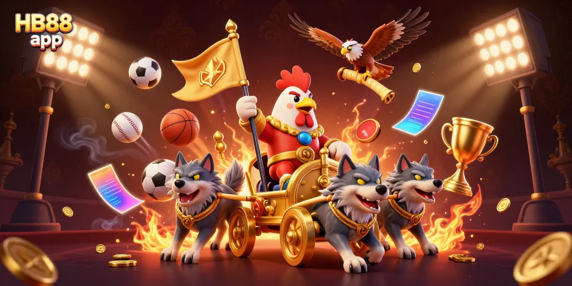Celebrate winnings with the HB88 app, featuring a dynamic casino scene and vibrant sports elements.