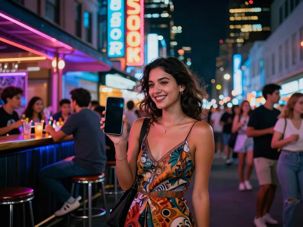Young woman enjoying a vibrant night out in the city, encapsulating the essence of נערות ליווי בקריות.