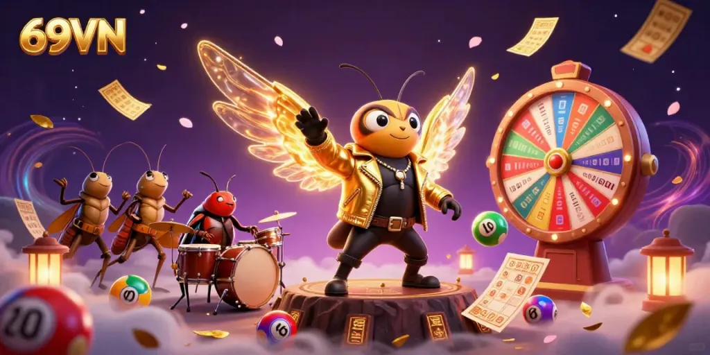 Experience the thrill of winning with 69VN in this vibrant casino scene filled with exciting game elements.