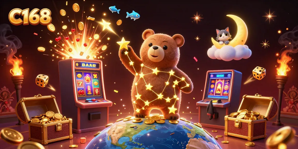 Experience the thrill of winning at C168 with animated characters and vibrant casino elements in a captivating scene.