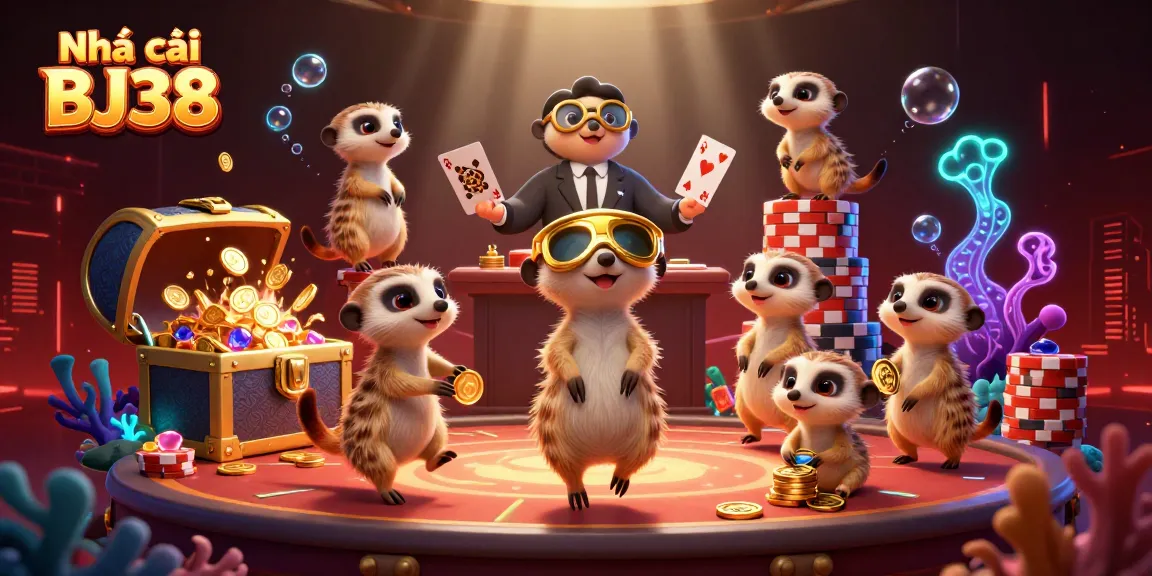 Experience the excitement at Nhà cái BJ38, where meerkats strategize and deal in a vibrant casino atmosphere.