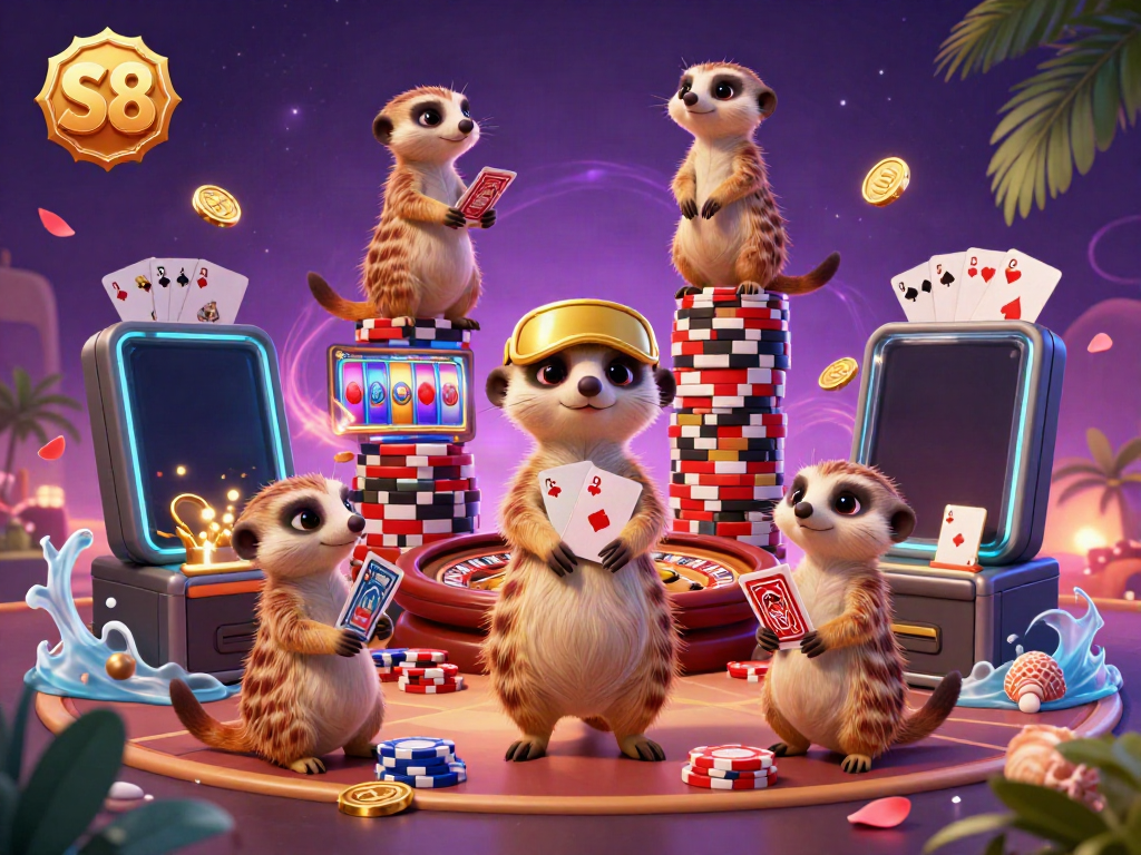 Win big with S8 at a lively casino run by meerkats, showcasing vibrant games and dynamic action.