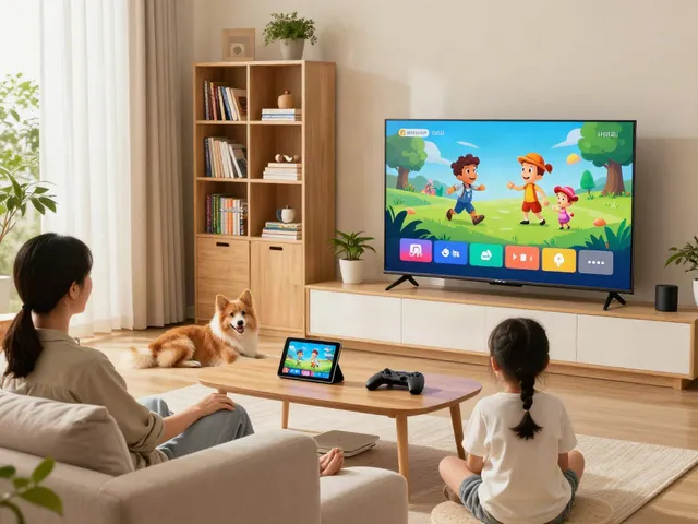 Family enjoying Miglior IPTV streaming in a cozy living room.