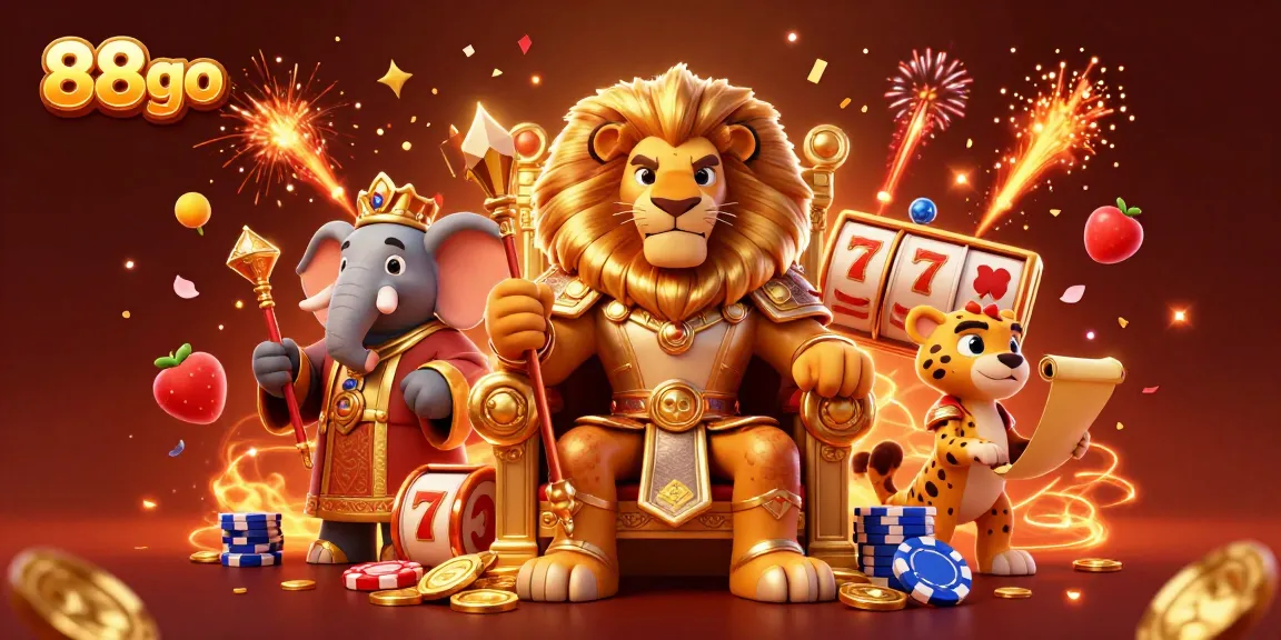 Experience the excitement of 88go with a striking illustration showcasing casino games surrounded by vibrant characters.